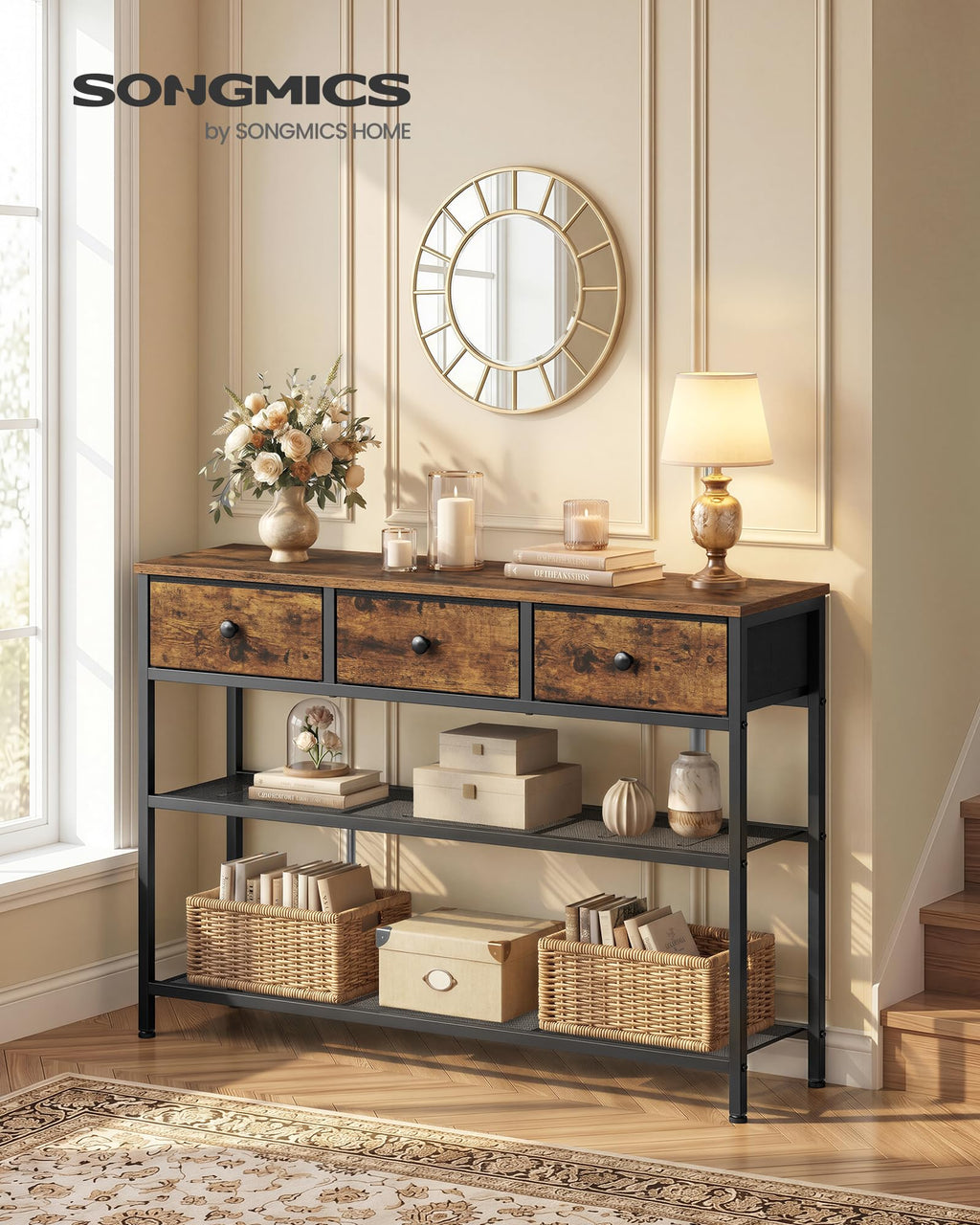 Console Table with 3 Fabric Drawers A924027