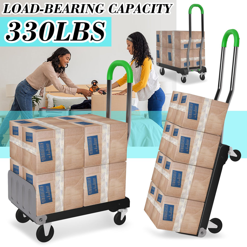2-in-1 Convertible Hand Truck Dolly, 330LBS Capacity, Foldable Black & Dill Green T3290