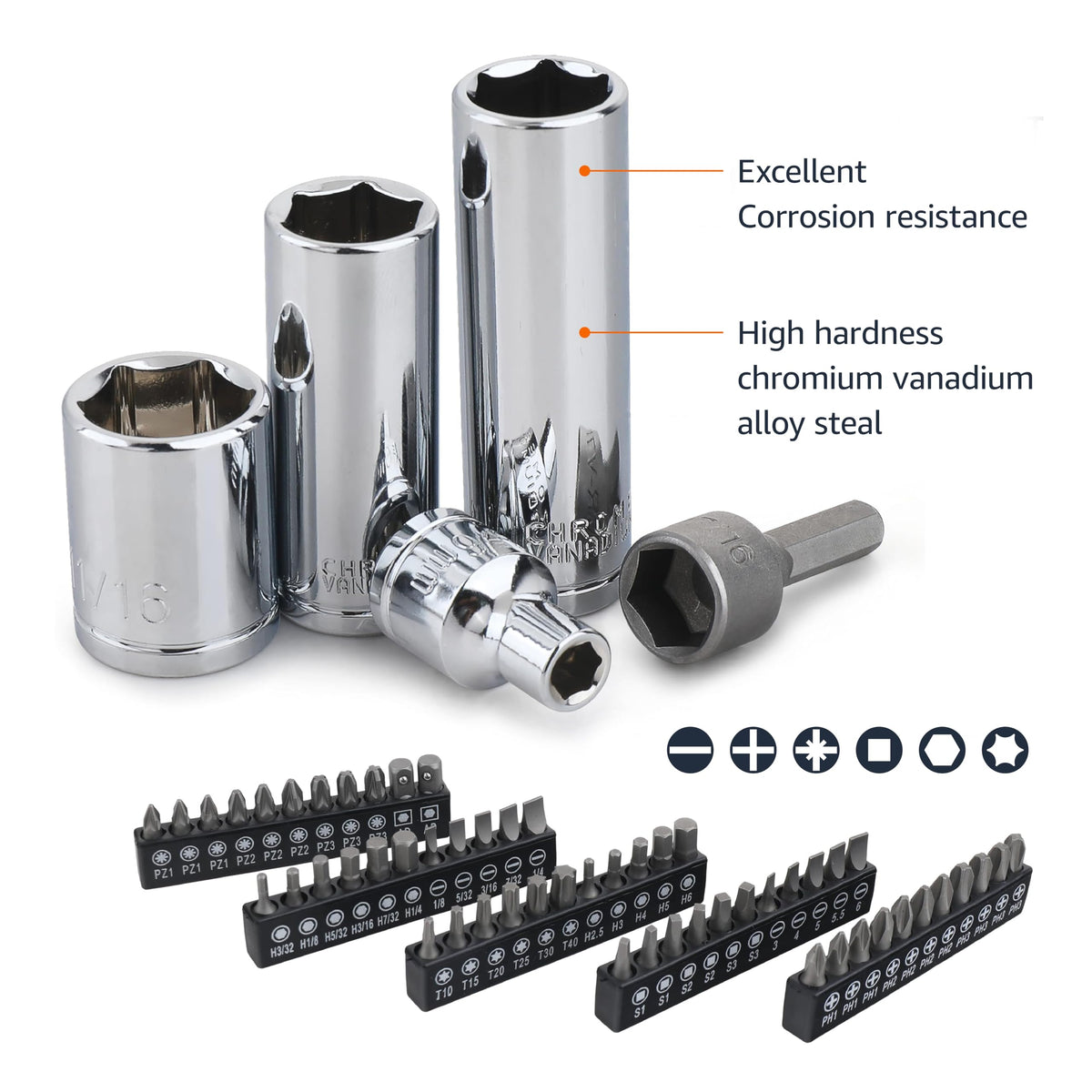 201-Piece Mechanic's Socket Tool Set with Case, SAE and Metric, Chrome-Vanadium Steel Q31027