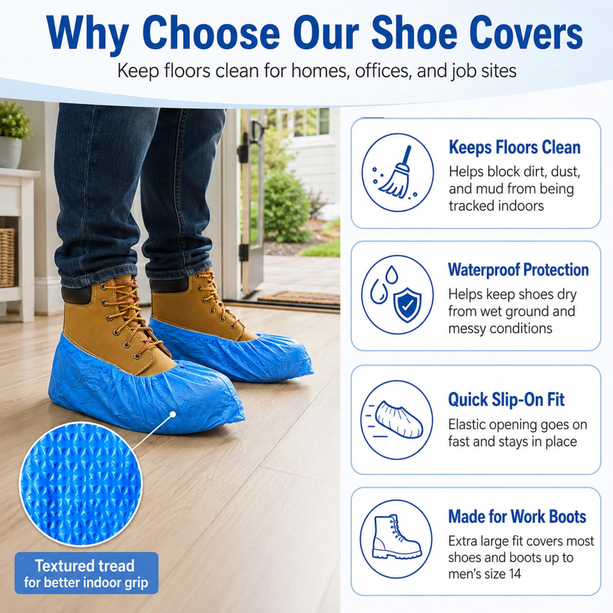 Blue Waterproof Disposable XL Shoe Covers D884742