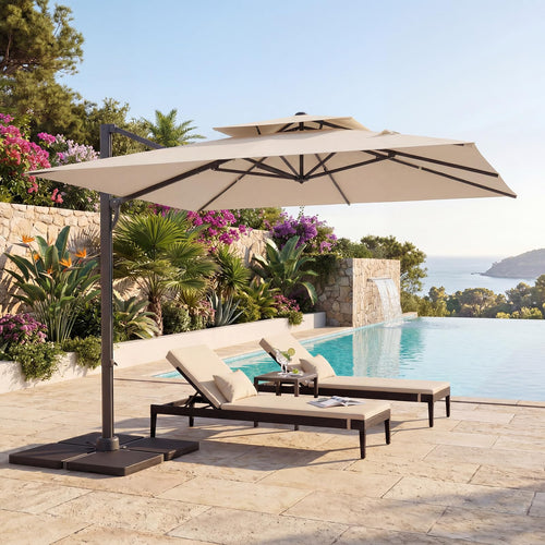 10 FT Square Offset Cantilever Patio Umbrella with 360° Rotation R4210