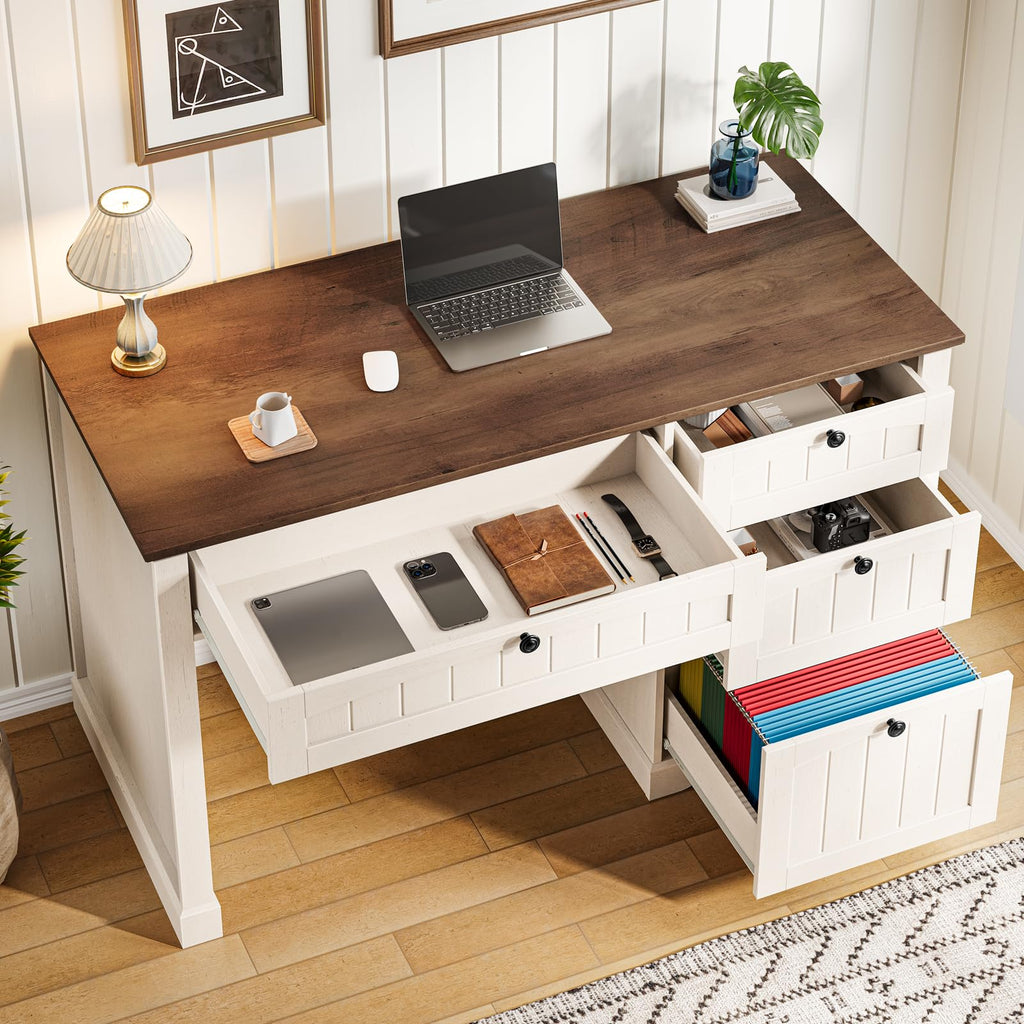 47" White Executive Desk with 4 Drawers L5398