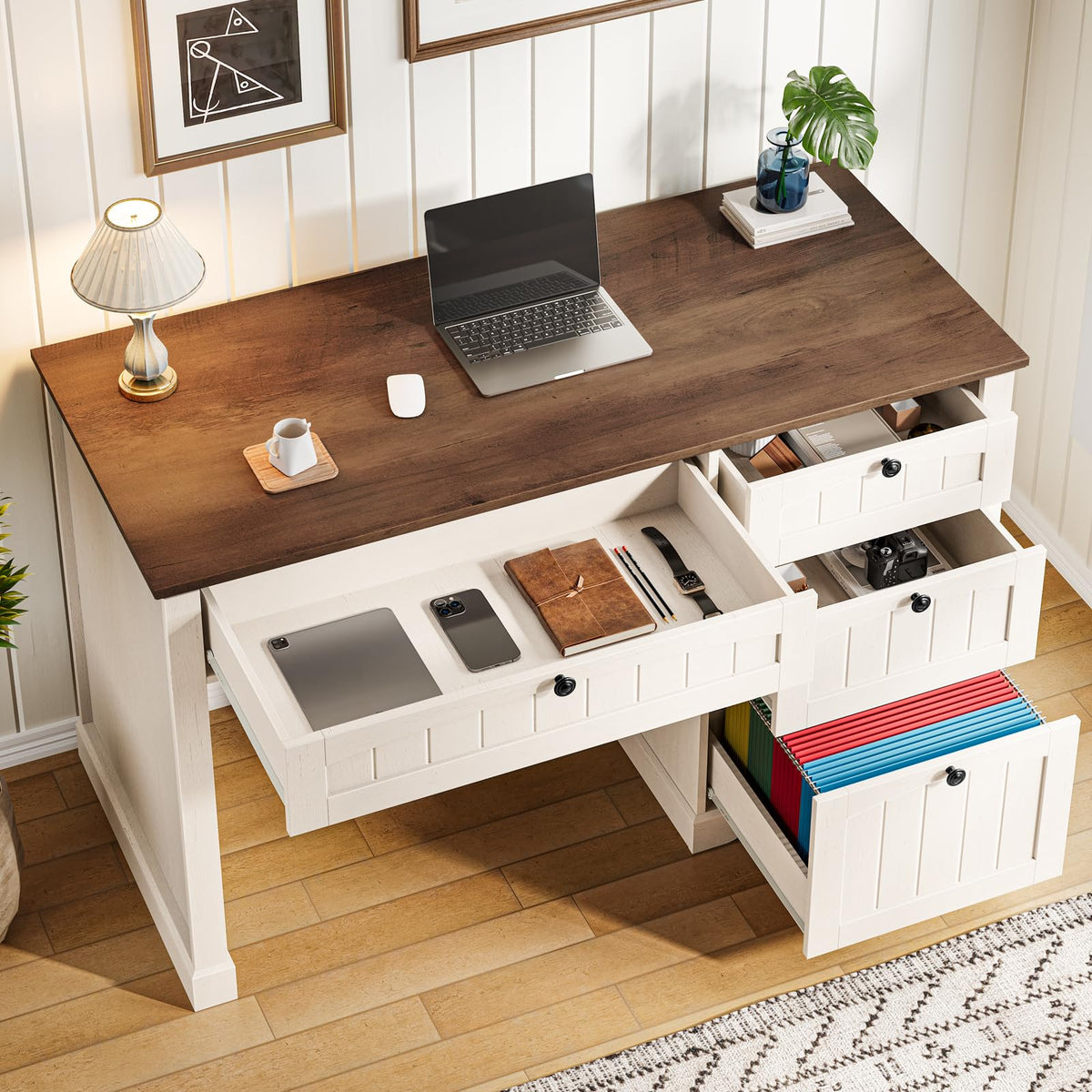 47" White Executive Desk with 4 Drawers L5398