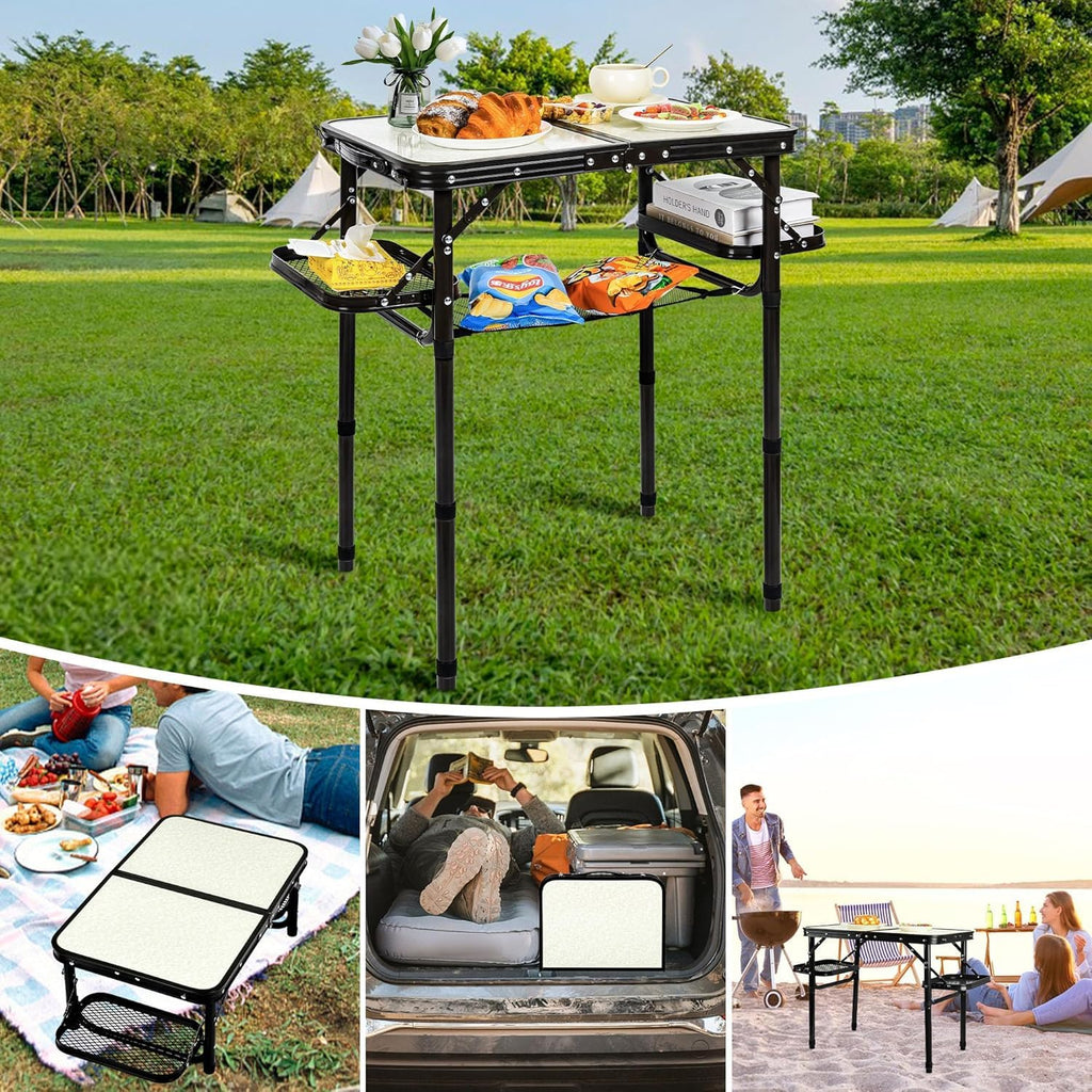 Folding Aluminum Camping Table 3-Height Adjustable with Carry Handle N499