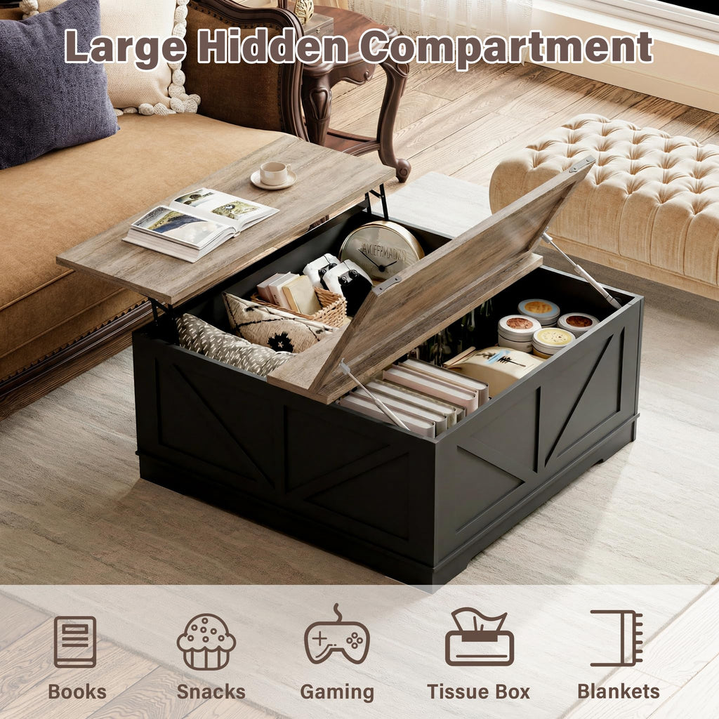 Black Lift Top Wood Coffee Table with Storage L1795
