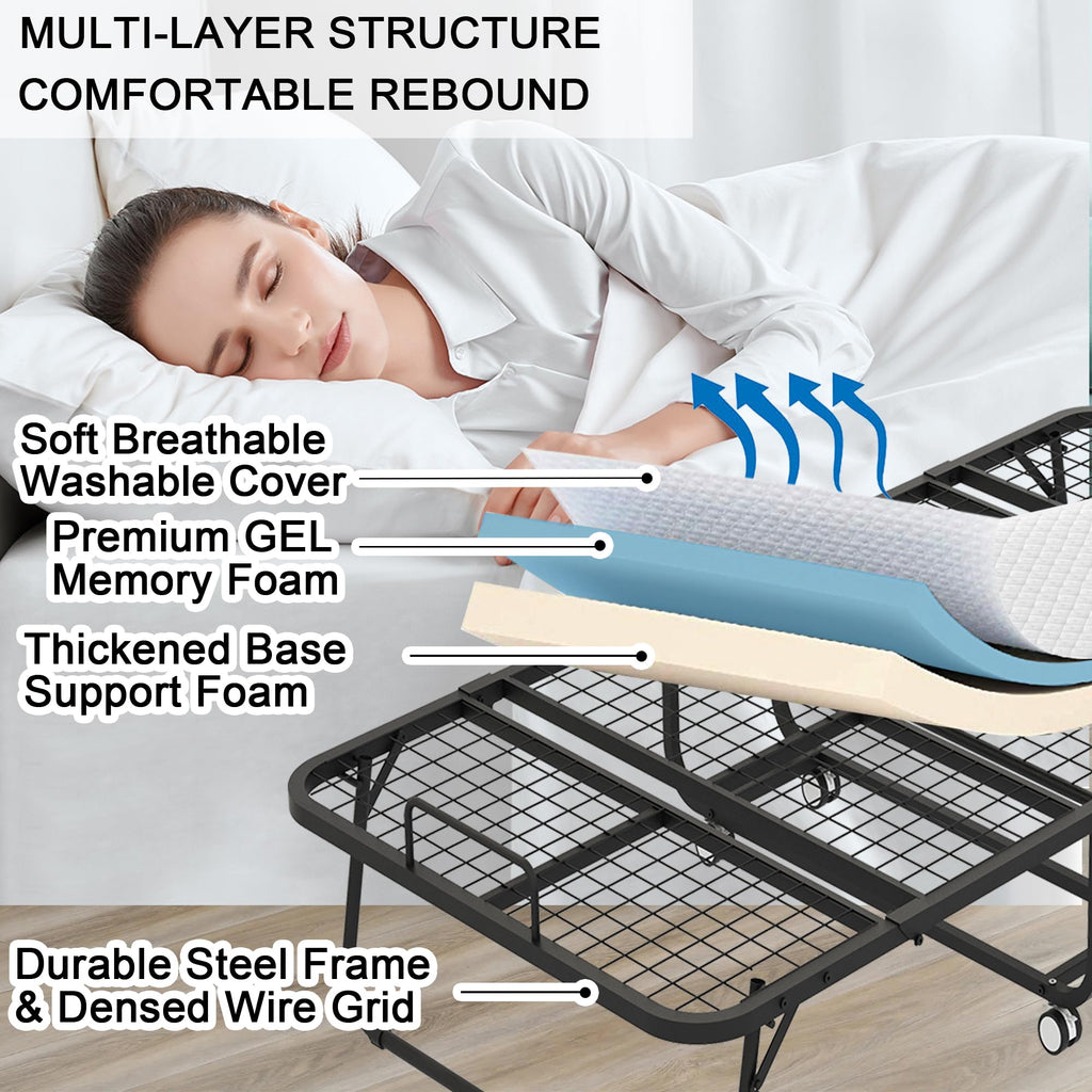 Folding Bed with 5" Memory Foam Mattress Twin Size Metal Frame O703650