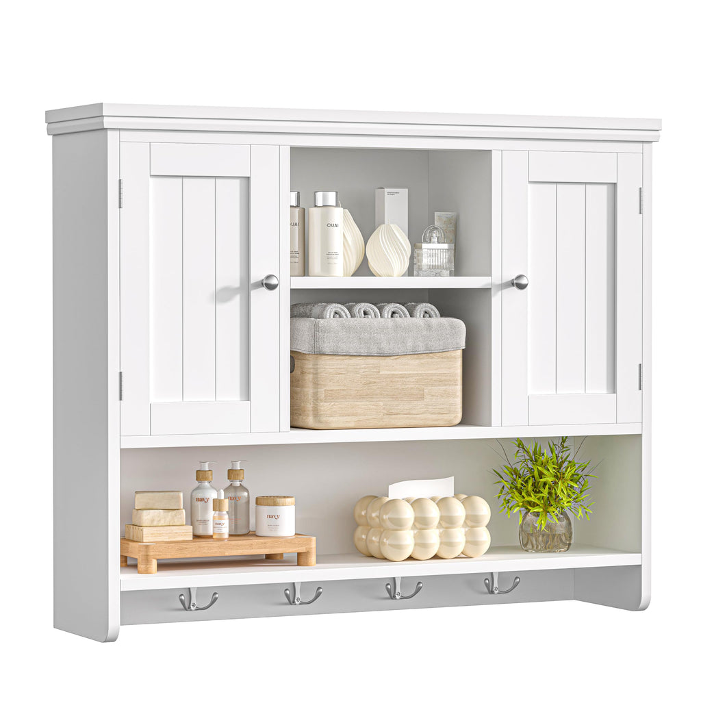31.5"W 3-Tier Wall Mounted Bathroom Cabinet with Hooks R466407