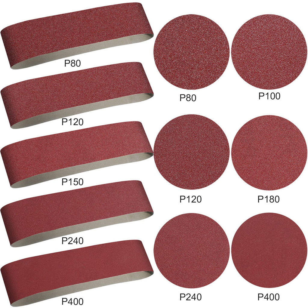 22 Pieces 4 x 36 In Sanding Belts and 6 In Self-Adhesive Discs Set R820