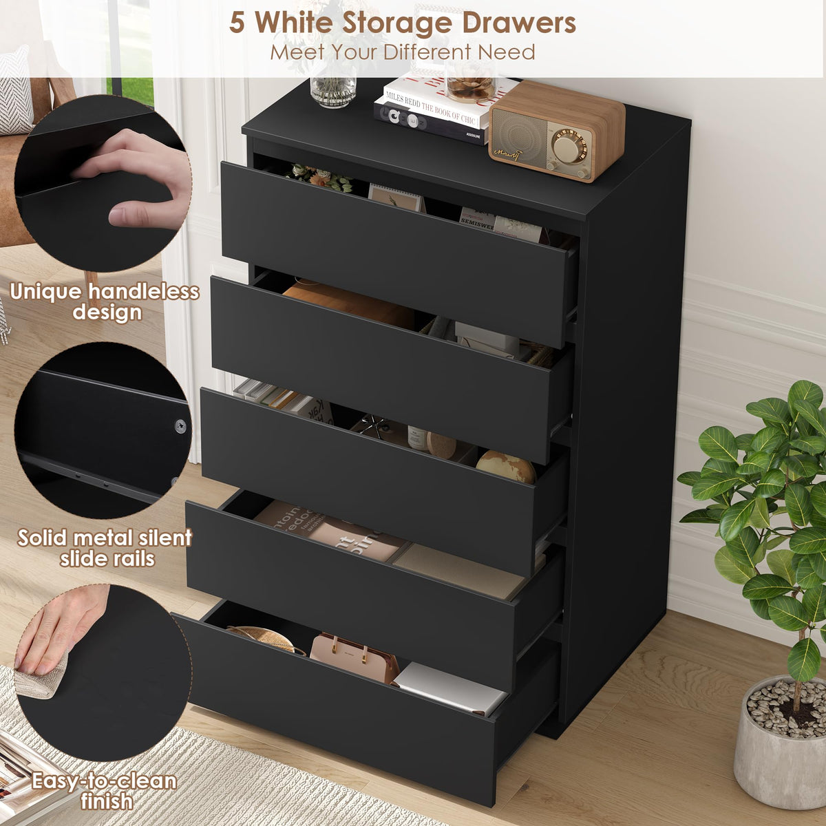 Black 5 Drawer Dresser T258