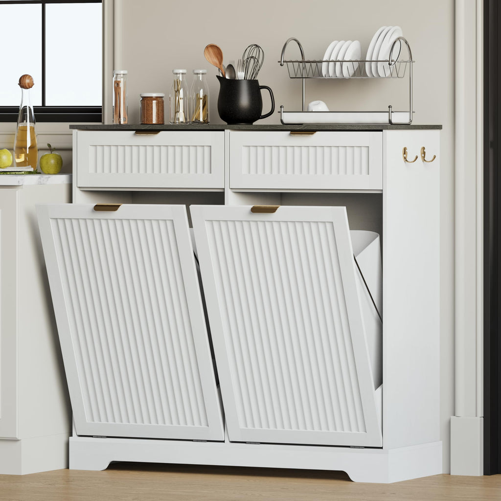White Double Tilt Out Trash Can Cabinet J121