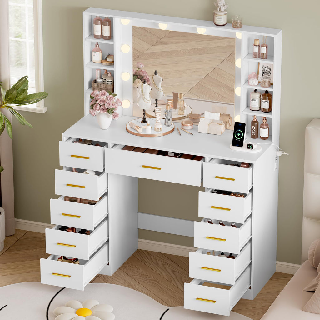 White Makeup Vanity with Mirror and Lights B5227