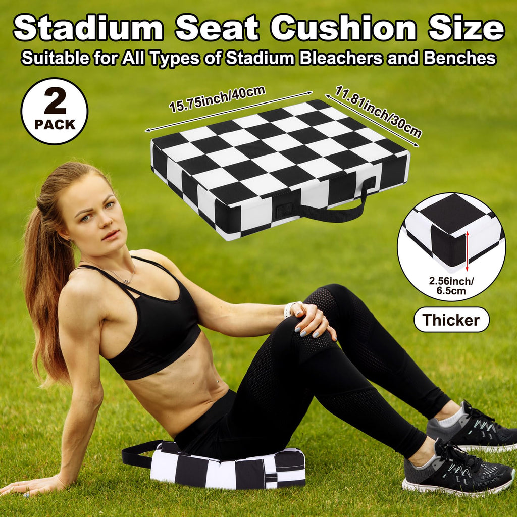 2 Pcs Extra Thick Portable Water-Repellent Stadium Seat Cushions with Handle I647120