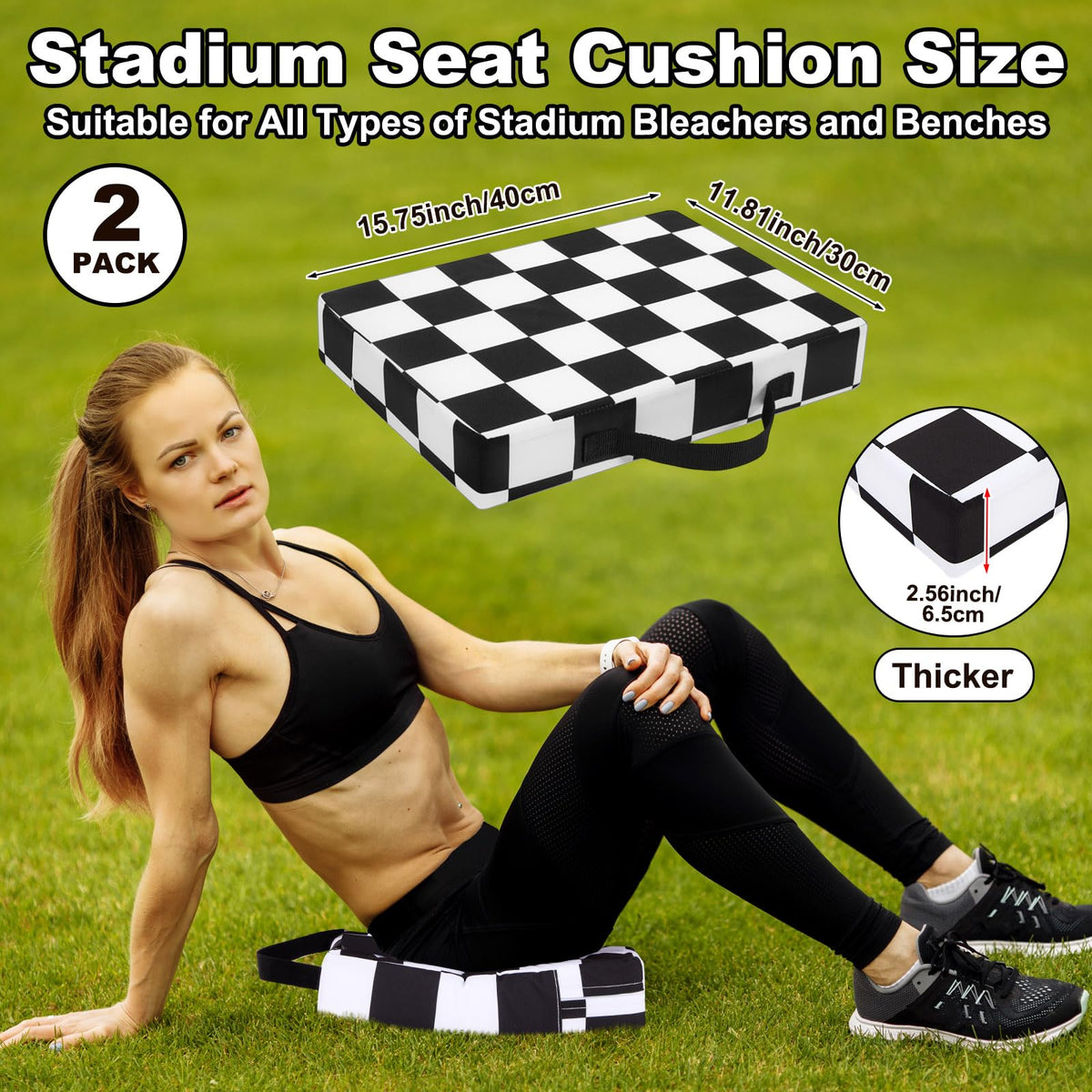 2 Pcs Extra Thick Portable Water-Repellent Stadium Seat Cushions with Handle I647120