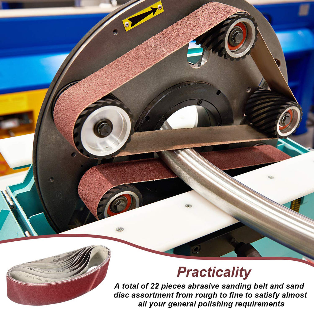 22 Pieces 4 x 36 In Sanding Belts and 6 In Self-Adhesive Discs Set R820