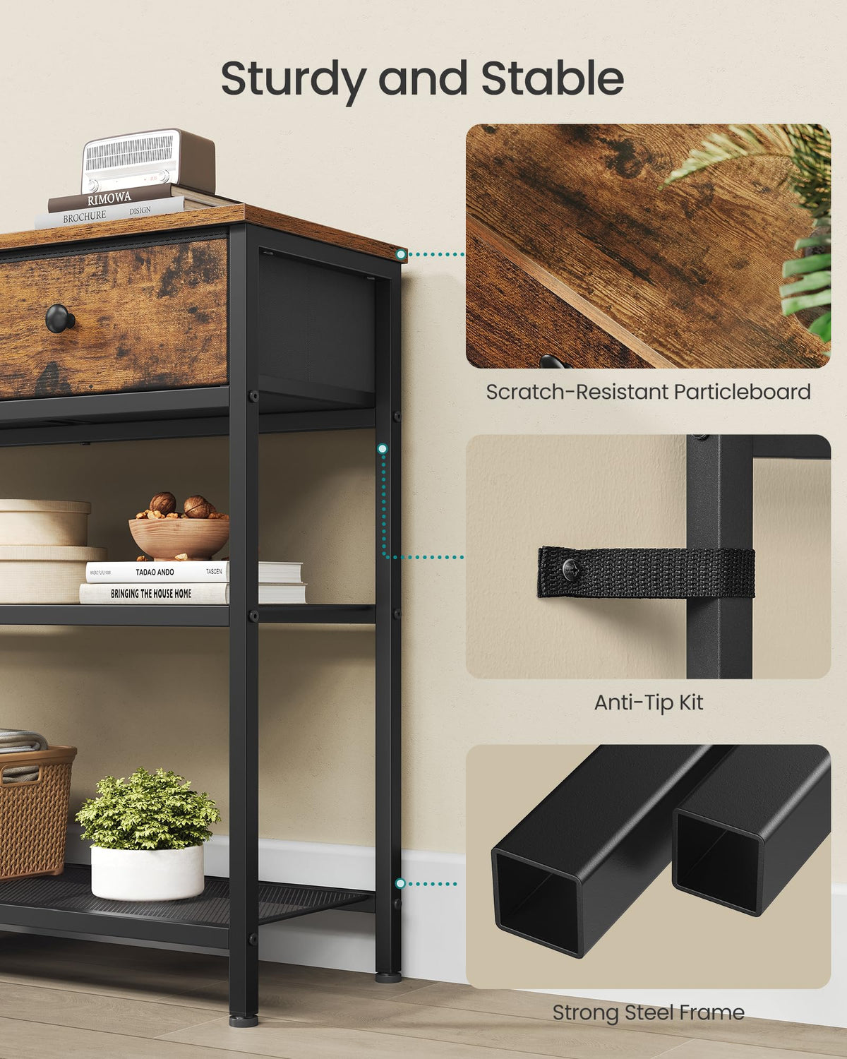 Console Table with 3 Fabric Drawers A924027