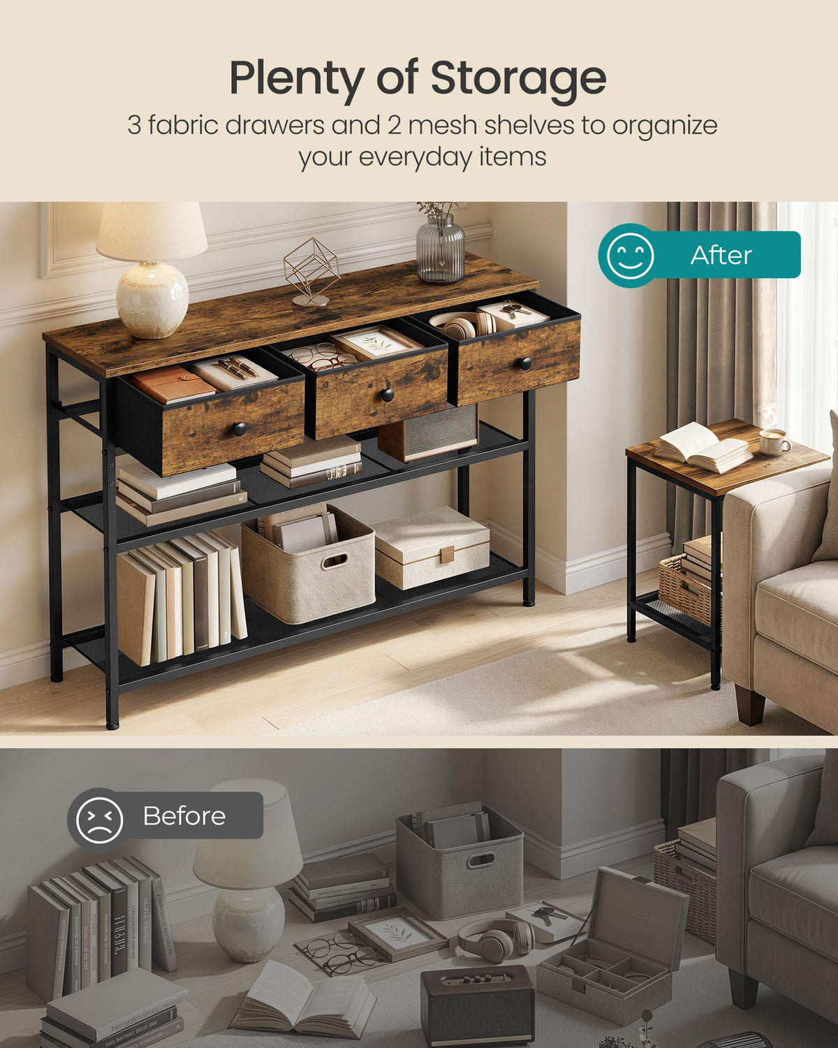 Console Table with 3 Fabric Drawers A924027