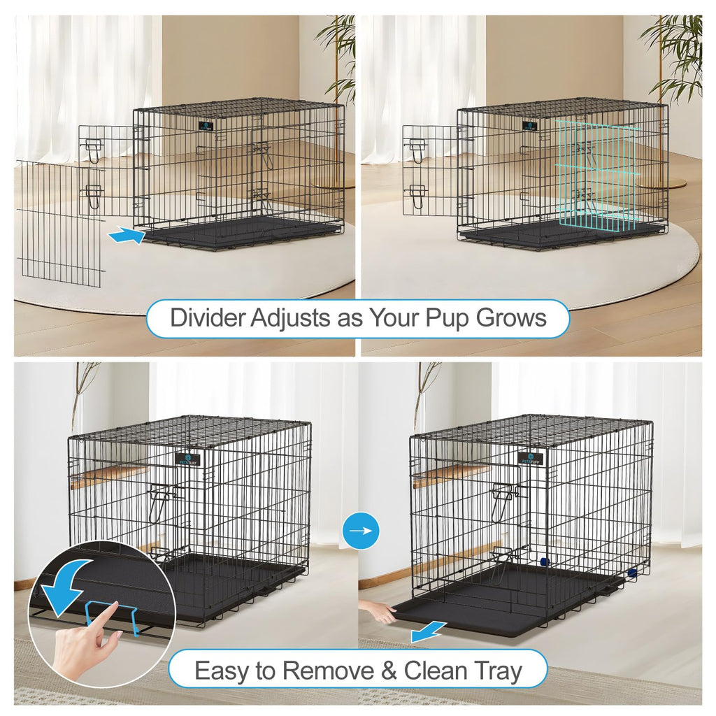 36” Large Heavy-Duty Foldable Dog Crate with Divider Panel B11163