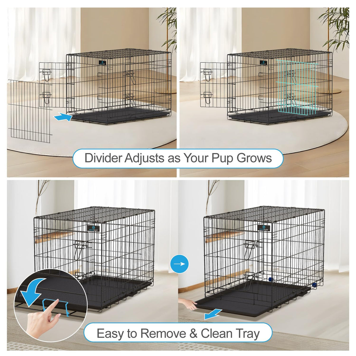36” Large Heavy-Duty Foldable Dog Crate with Divider Panel B11163