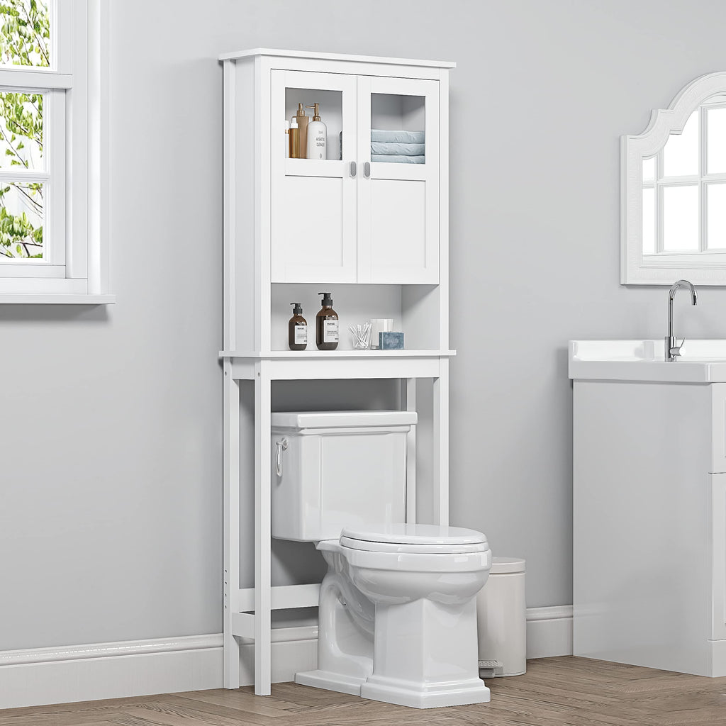 White Over the Toilet Storage Cabinet with Glass Doors W1437