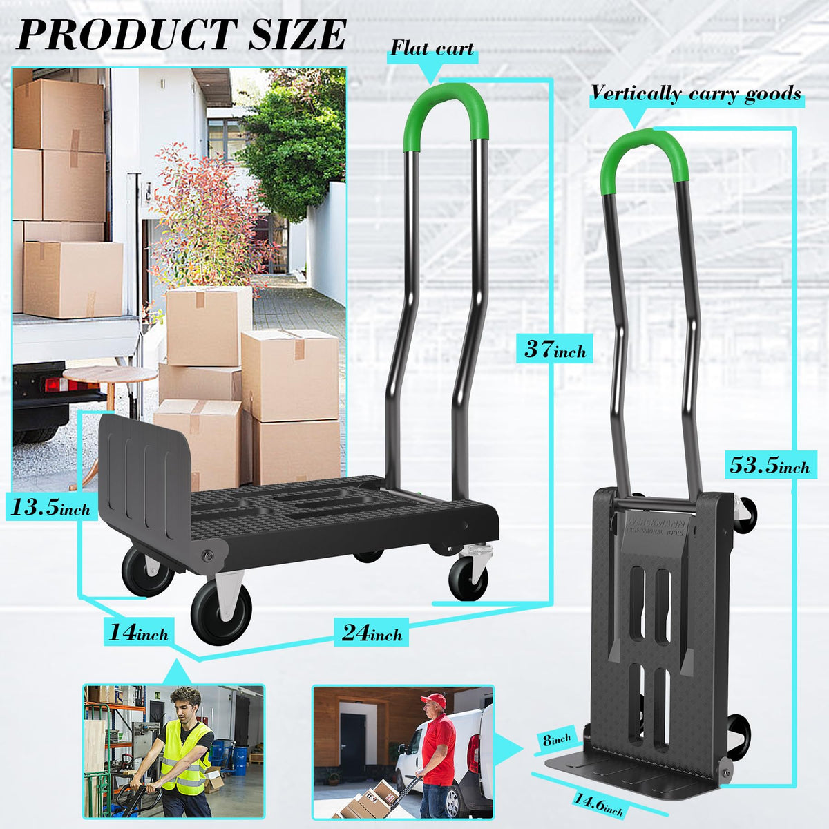 2-in-1 Convertible Hand Truck Dolly, 330LBS Capacity, Foldable Black & Dill Green T3290