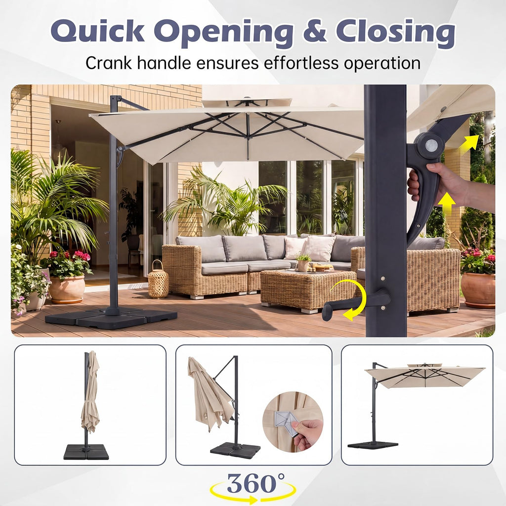 10 FT Square Offset Cantilever Patio Umbrella with 360° Rotation R4210