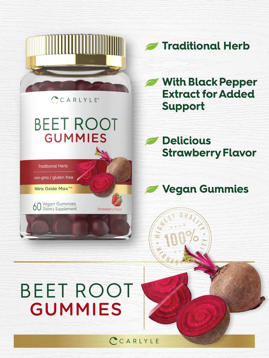 Beet Root Gummies 60 Count Strawberry Flavor O857