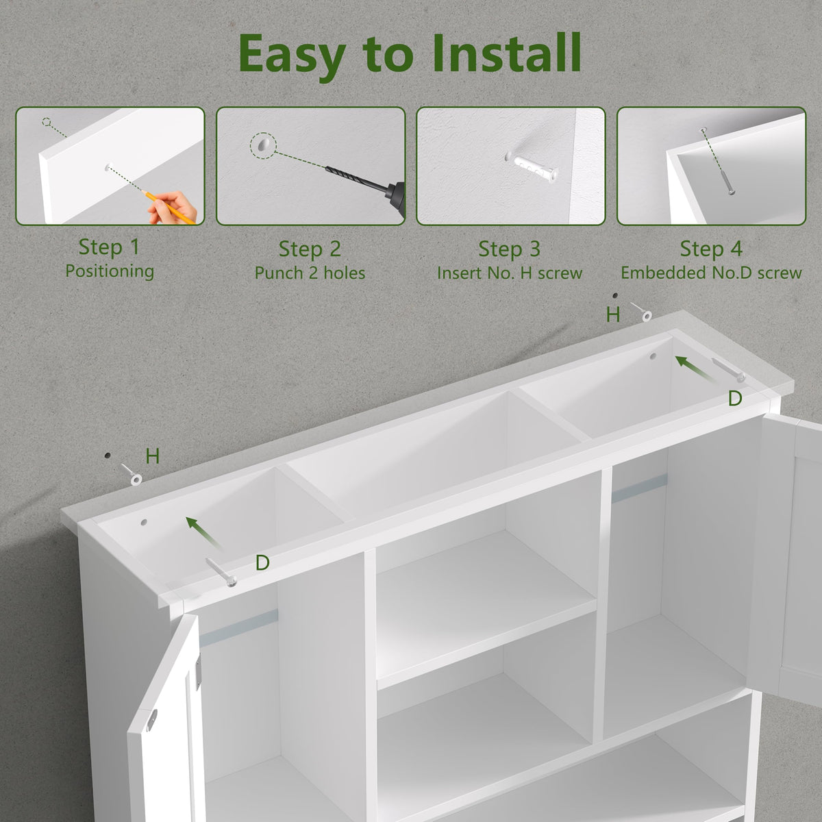 31.5"W 3-Tier Wall Mounted Bathroom Cabinet with Hooks R466407