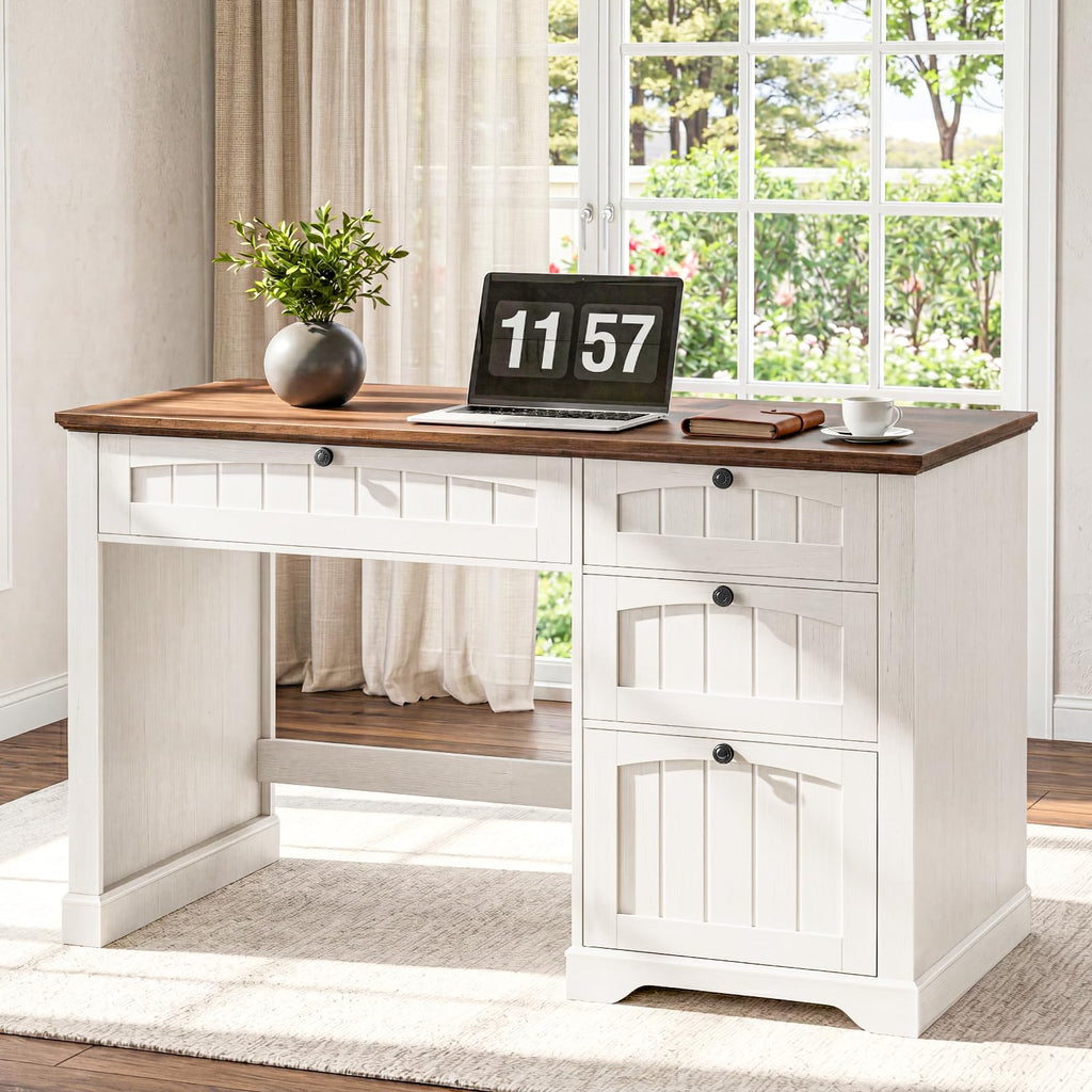 47" White Executive Desk with 4 Drawers L5398