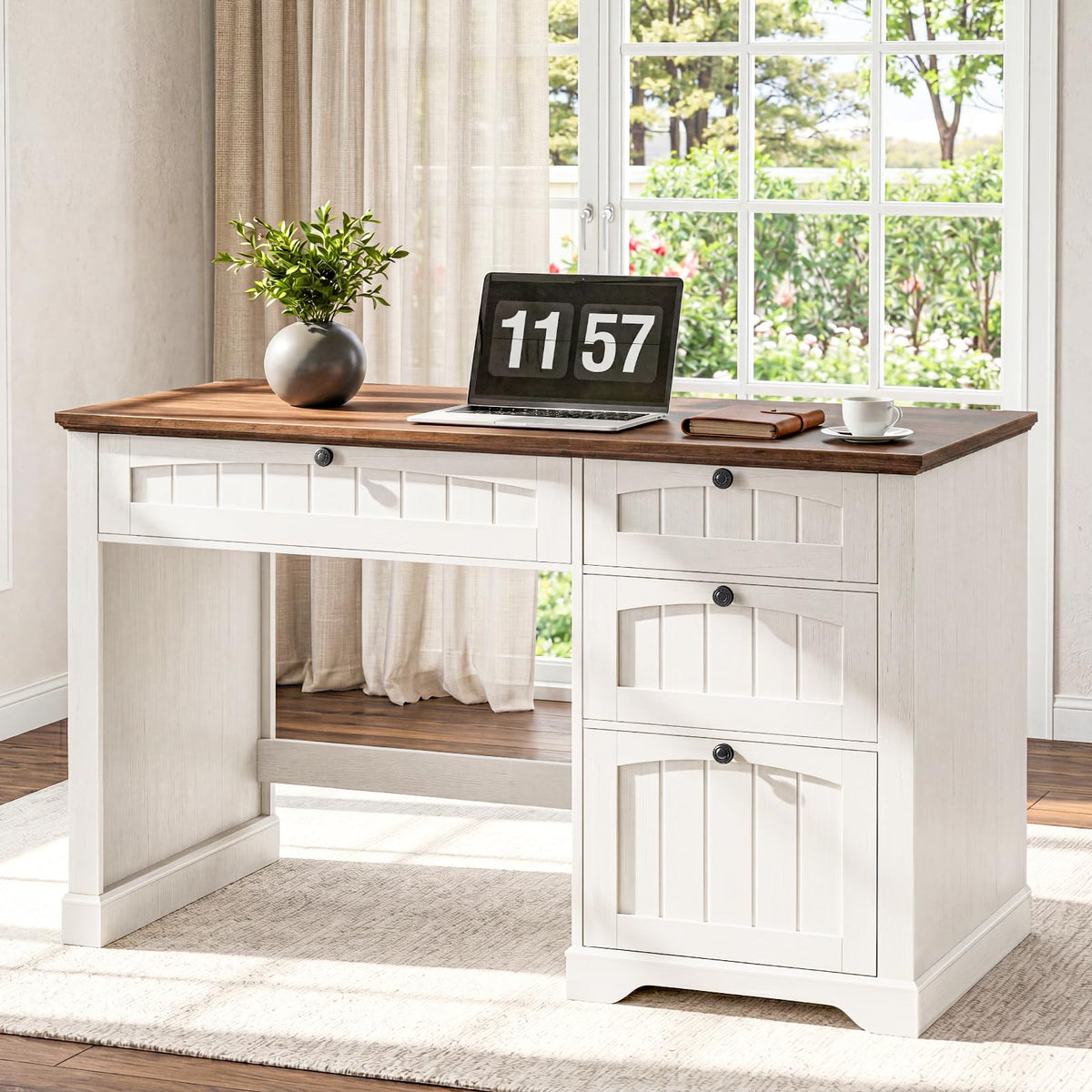 47" White Executive Desk with 4 Drawers L5398