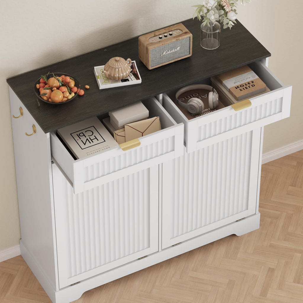 White Double Tilt Out Trash Can Cabinet J121