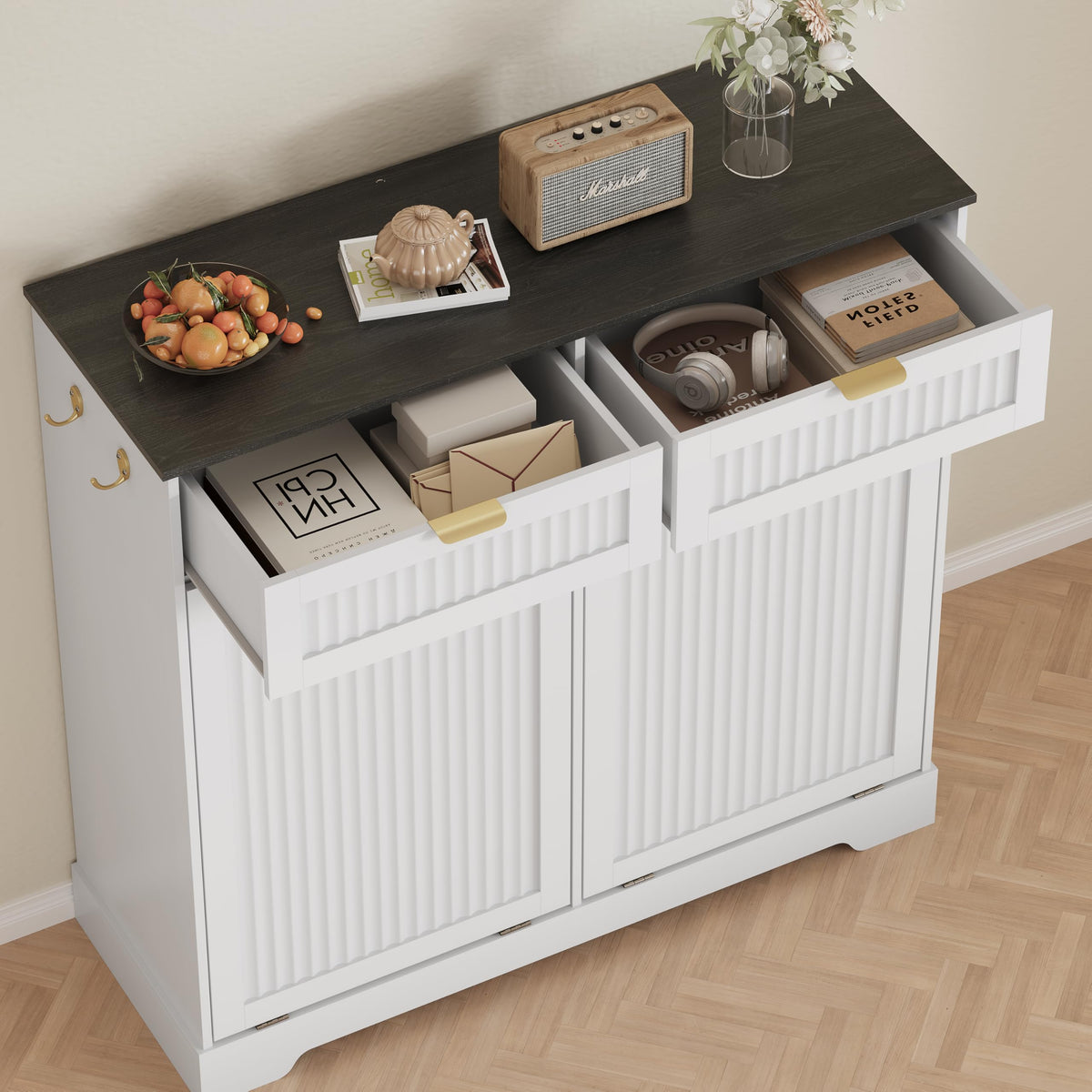 White Double Tilt Out Trash Can Cabinet J121