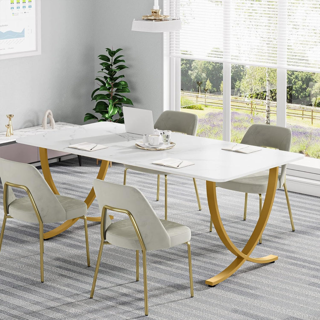 63” Large White and Gold Office Desk R983810