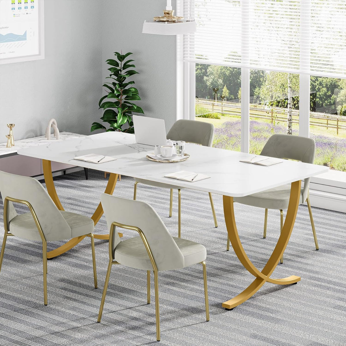 63” Large White and Gold Office Desk R983810