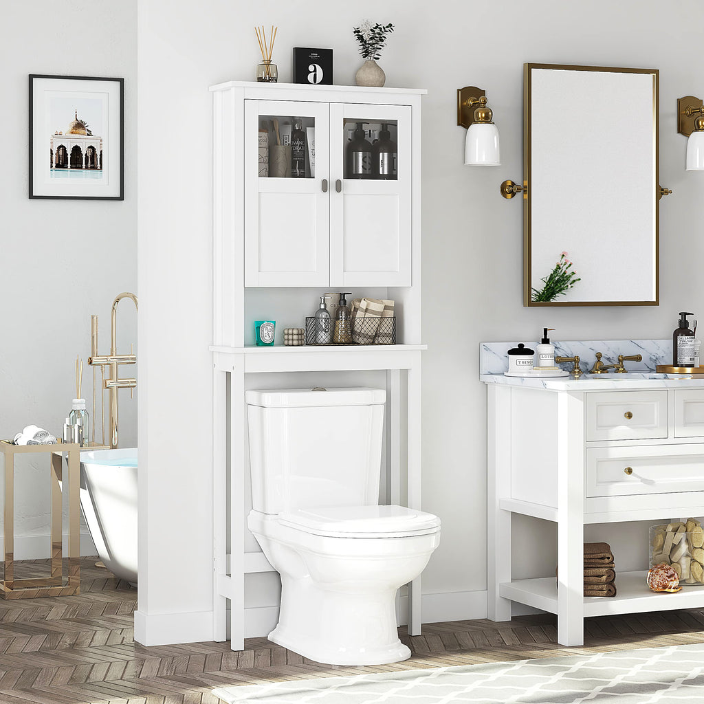White Over the Toilet Storage Cabinet with Glass Doors W1437