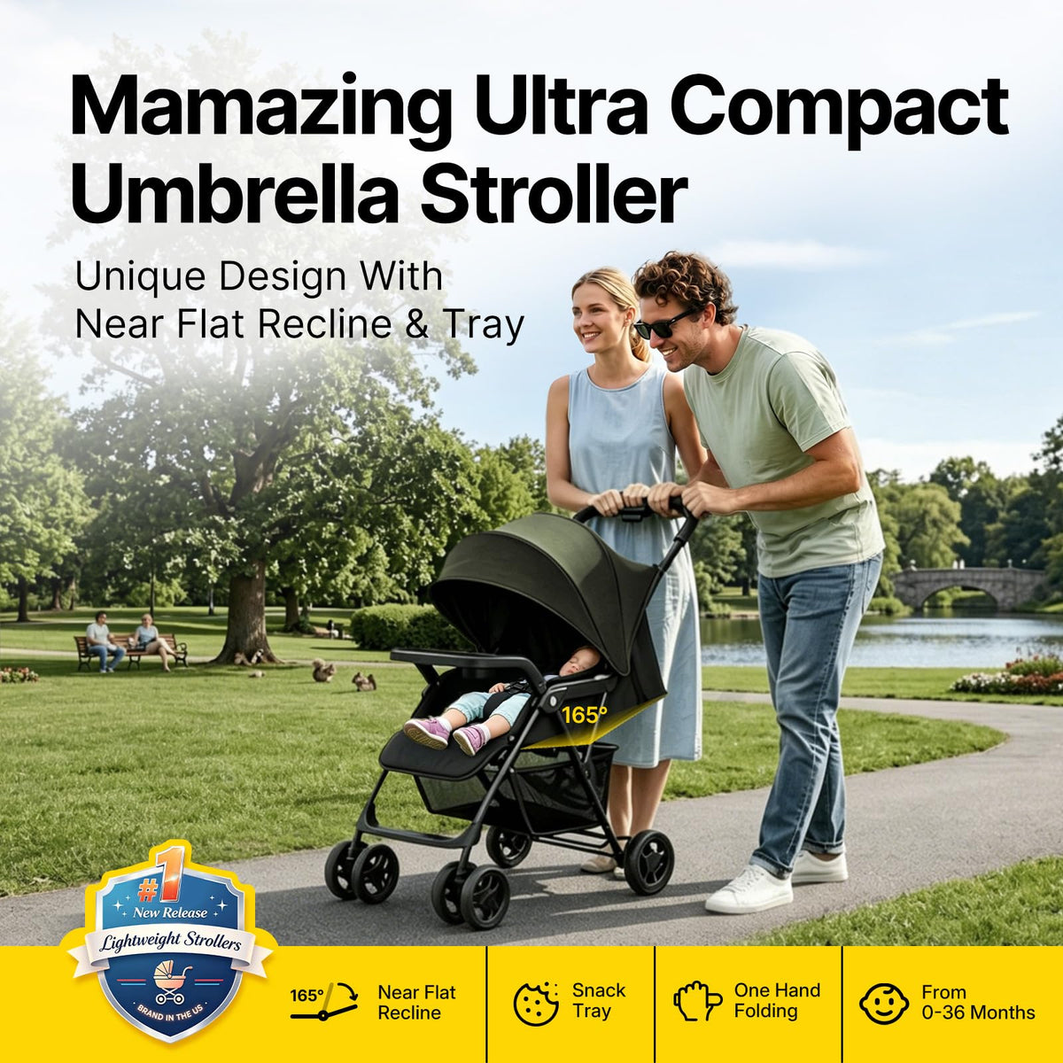 Lightweight Umbrella Travel Stroller with Near-Flat Recline Seat E1839