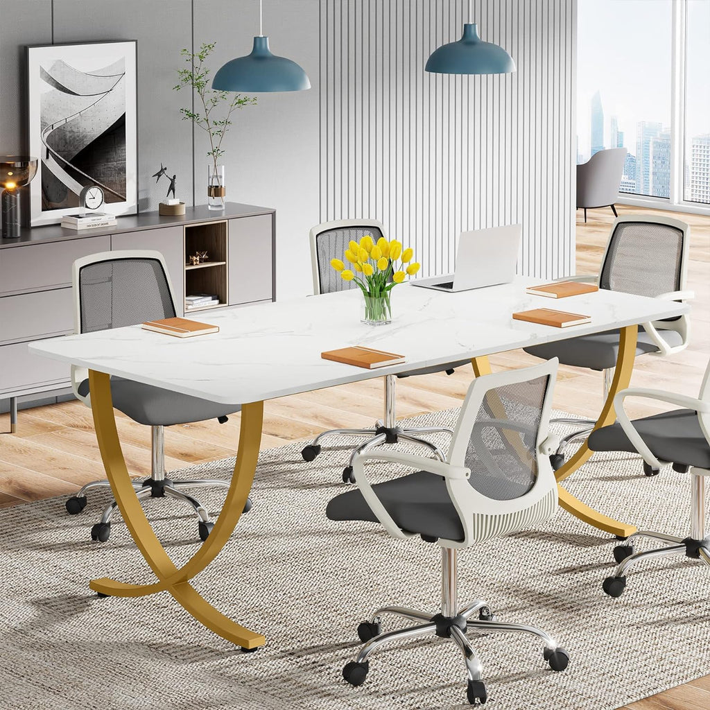 63” Large White and Gold Office Desk R983810