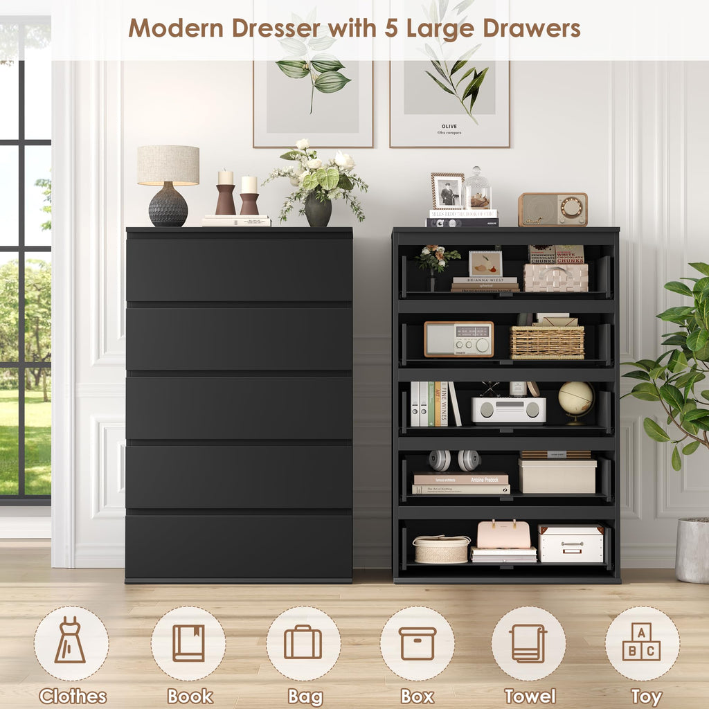 Black 5 Drawer Dresser T258