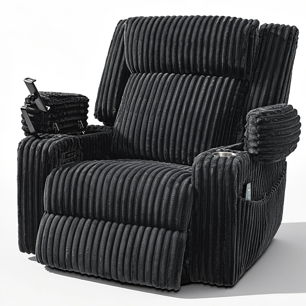 Oversized Power Swivel Rocker Recliner Chair with Vibration Massage & Heat, Dark Gray Corduroy U184