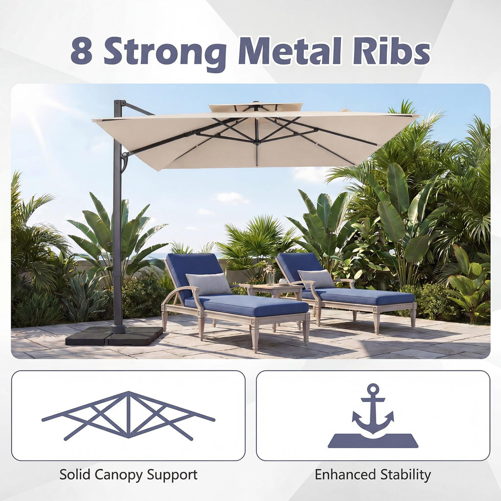 10 FT Square Offset Cantilever Patio Umbrella with 360° Rotation R4210