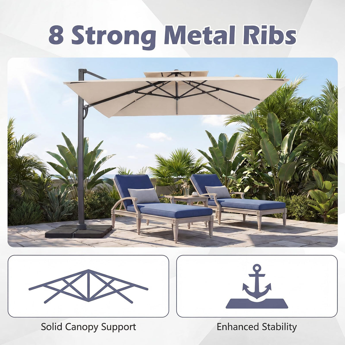 10 FT Square Offset Cantilever Patio Umbrella with 360° Rotation R4210