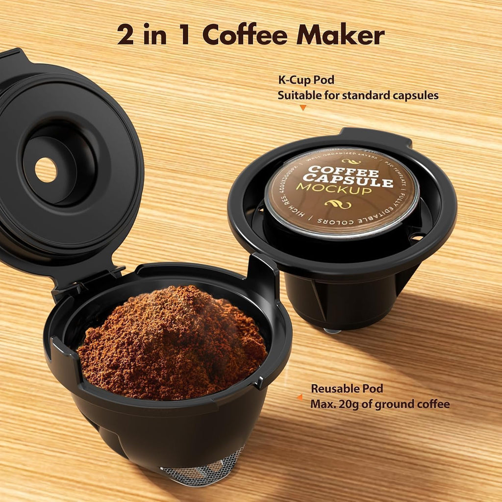 Single Serve Coffee Maker, 2 in 1 for K-Cup & Ground Coffee, Black S145