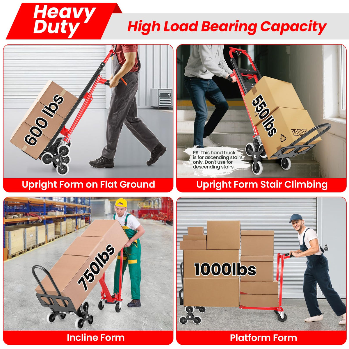 Heavy Duty 1000LBS 3 in 1 Convertible Folding Hand Truck Dolly Cart with Solid Wheels Q246