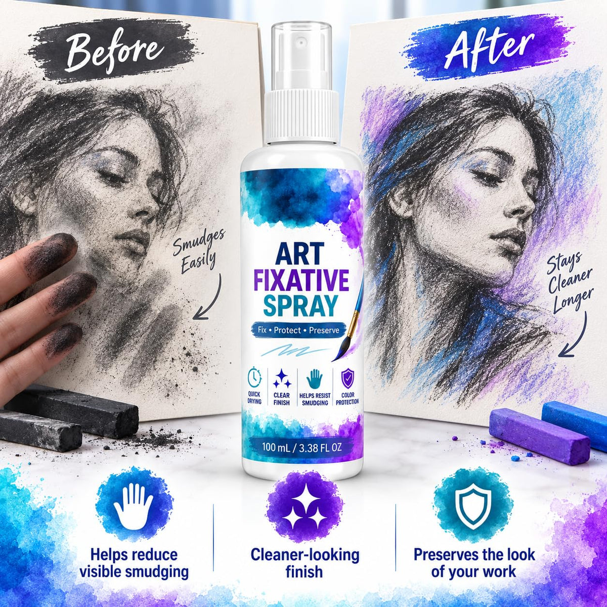 Art Fixative Spray for Pencil & Mixed Media, 4 Pack H880
