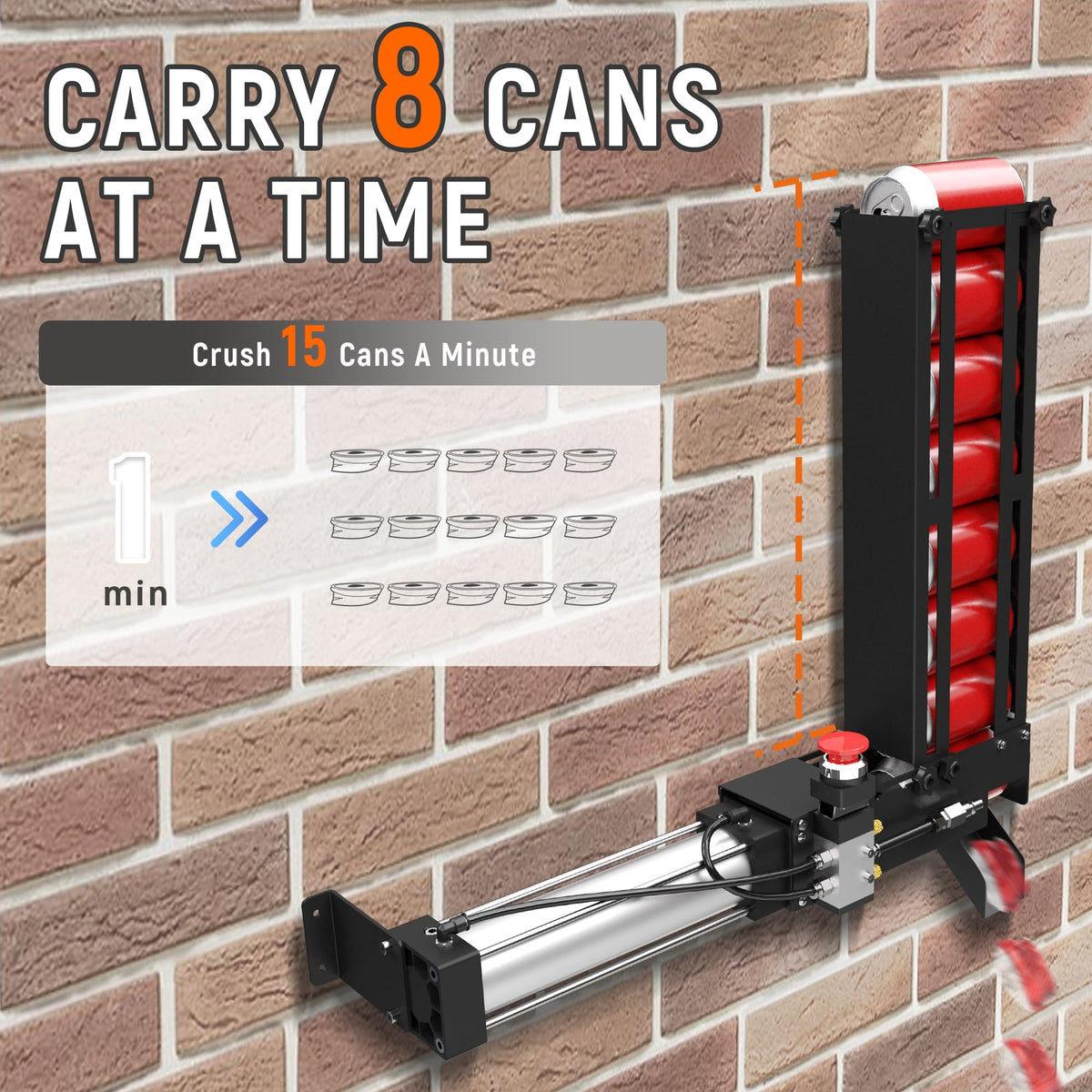 Pneumatic Can Crusher with Hopper, Wall Mounted 12oz-16oz L7625