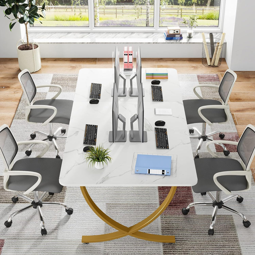 63” Large White and Gold Office Desk R983810