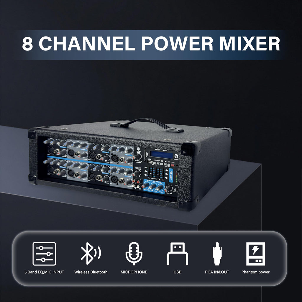 2400W Bluetooth PA Speaker System with Powered Mixer and Passive Speakers J8613