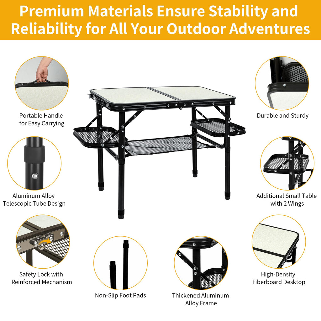 Folding Aluminum Camping Table 3-Height Adjustable with Carry Handle N499