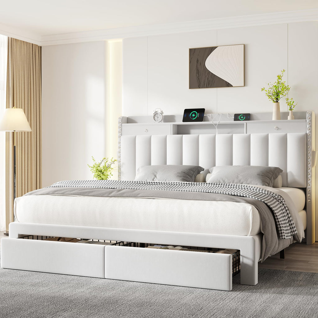 Queen Bed Frame with Storage Headboard and 4 Drawers M6024