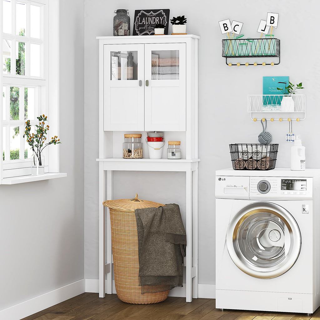 White Over the Toilet Storage Cabinet with Glass Doors W1437