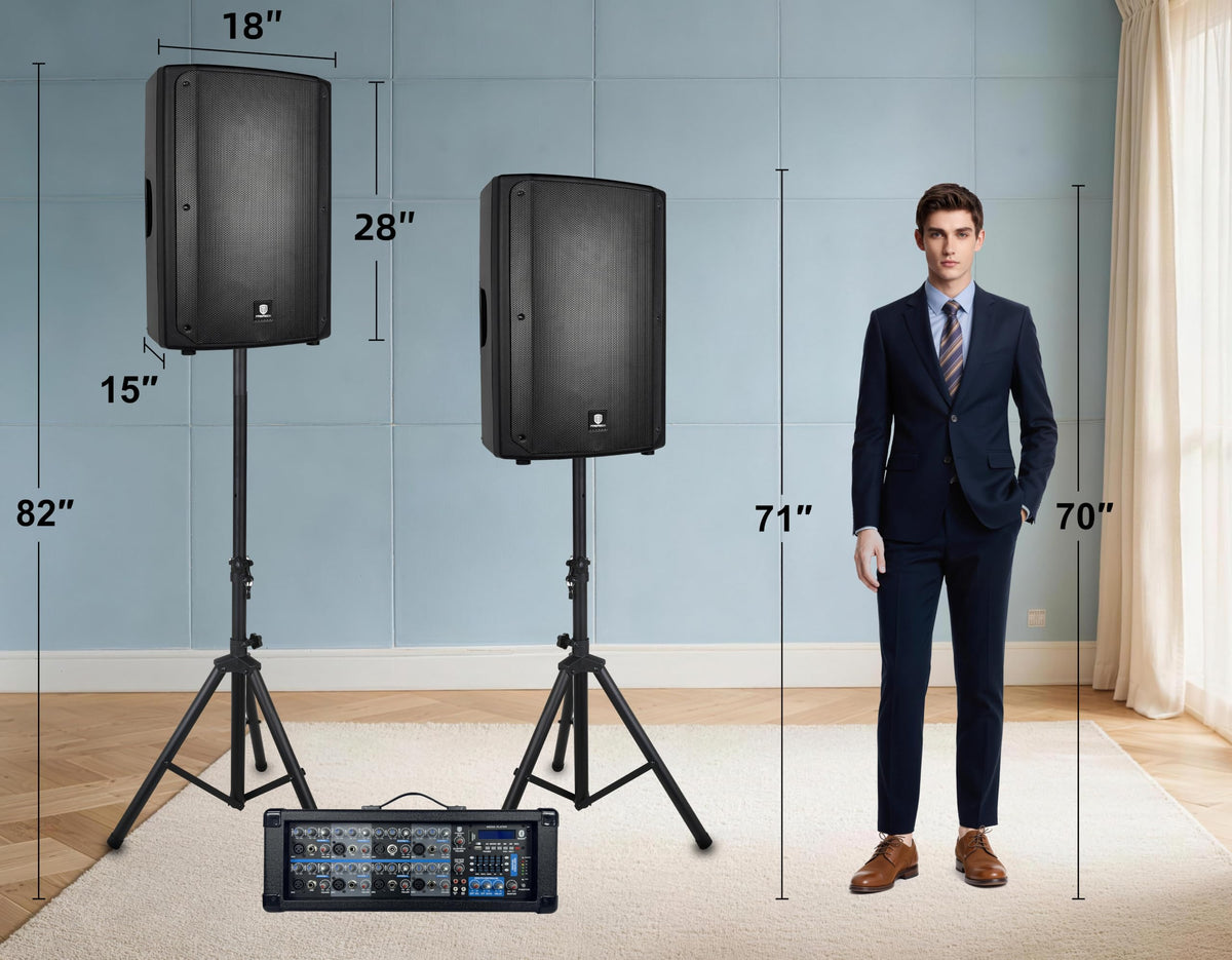 2400W Bluetooth PA Speaker System with Powered Mixer and Passive Speakers J8613